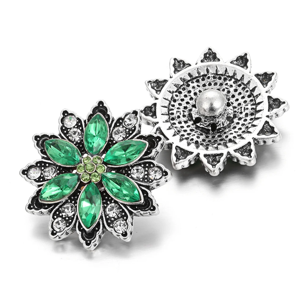 10pcs/lot New 18MM Snap Jewelry Mixed Green Rhinestone Flower Metal Buttons Fit 18mm Bracelet Bangle Earrings Necklace | Украшения и