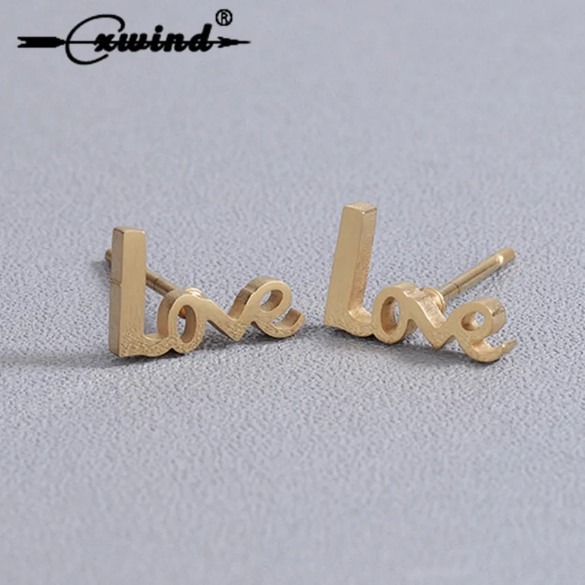 

Cxwind Gold Color Letter Design Earring Fashion Love Stud Earrings for women Love Letter Ear Jewelry Stud Earring Wholesale