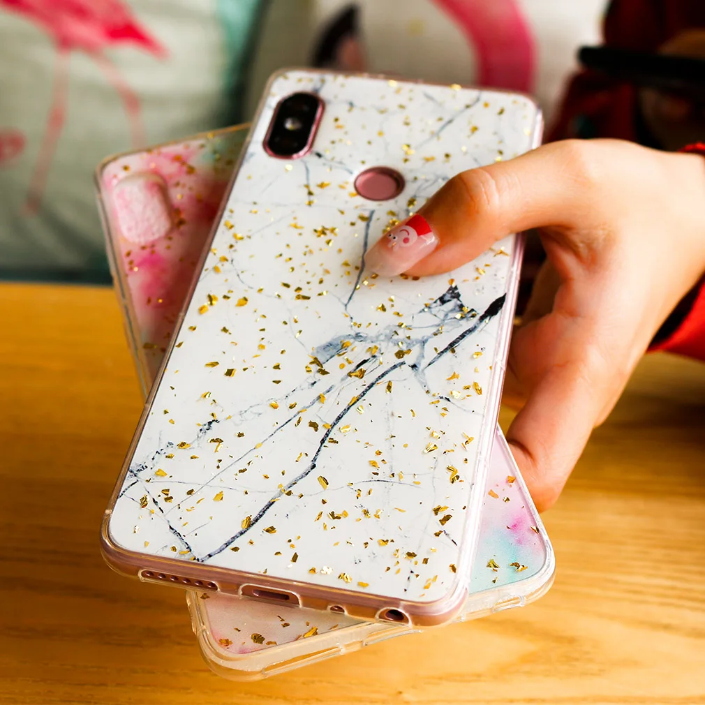 Silicone Case For Xiaomi Redmi Note 5 6 Pro MI A2 Lite Black Cute Glossy Back Cover TPU Glitter Funny |