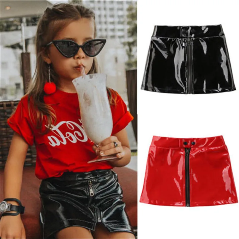 Новинка 2019 модные красивые юбки для девочек стильные кожаные на молнии маленьких