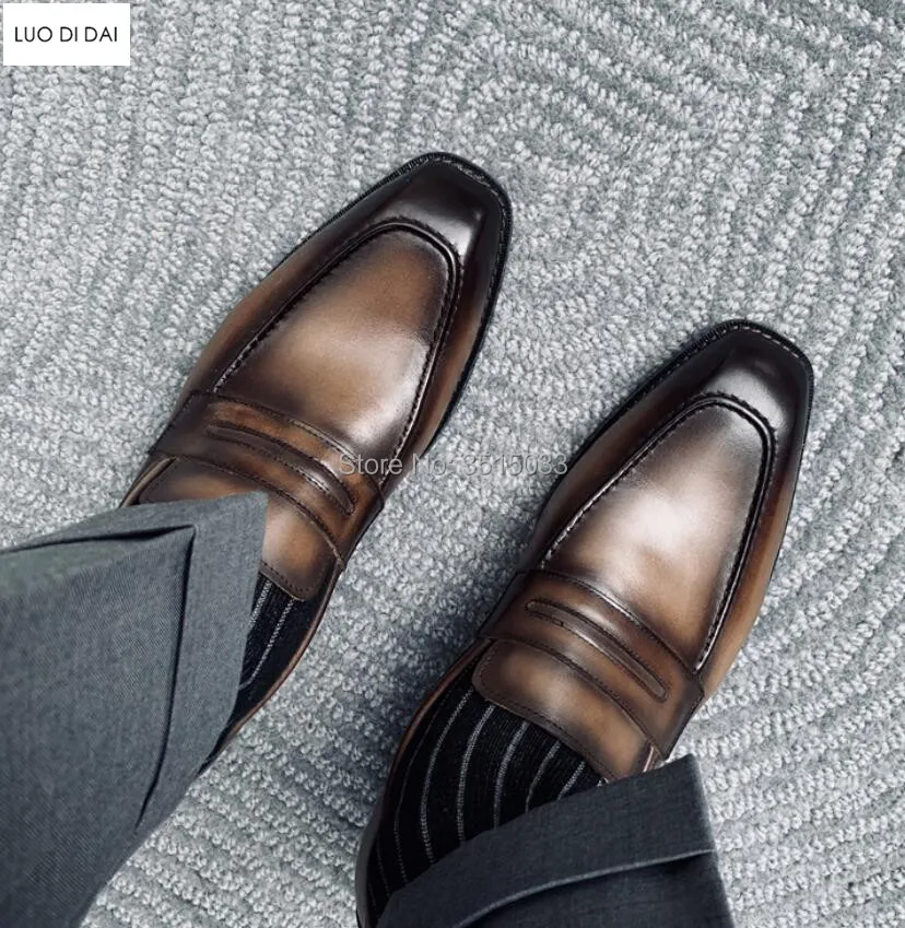 2019 New Men party loafers men wedding shoes gradient color casual business leather flats handmade vintage dress | Обувь