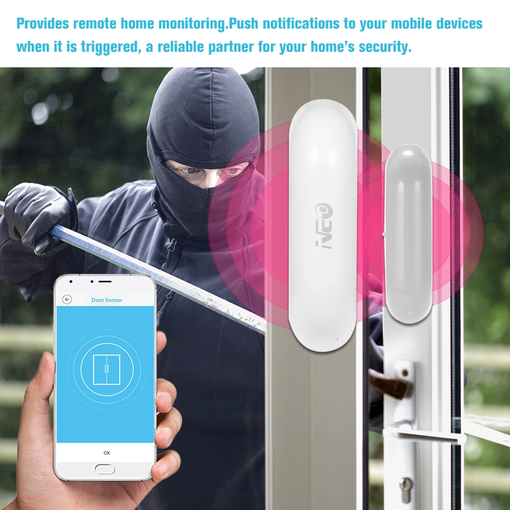 

5PCS NEO Coolcam NAS-DS01W WiFi Smart Door Window Sensor Magnetic Contact Detector App Notification Alerts Smart Home Automation