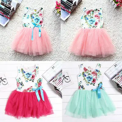 2019 Hot Casual Baby Girls Dress New Summer Sleeveless Party Flowers Print Floral Tops Bow Tulle Tutu Dresses Sundress 1-5Y | Детская