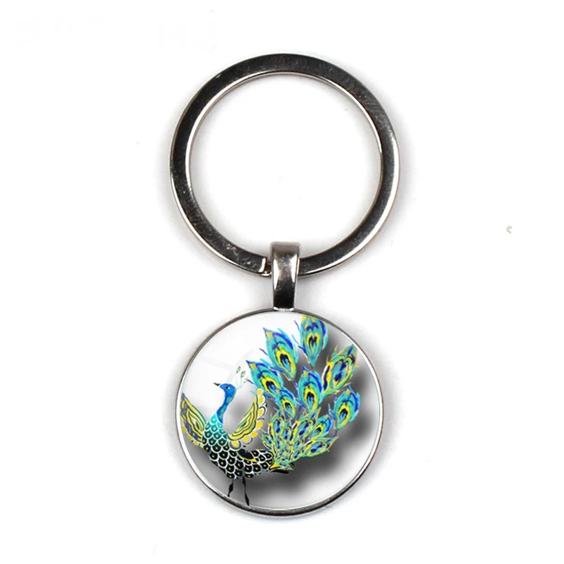 

Peacock opening Keychain Glass Time Gem Keychain Key Jewelry DIY Custom Photo Personality Gift , Keychains