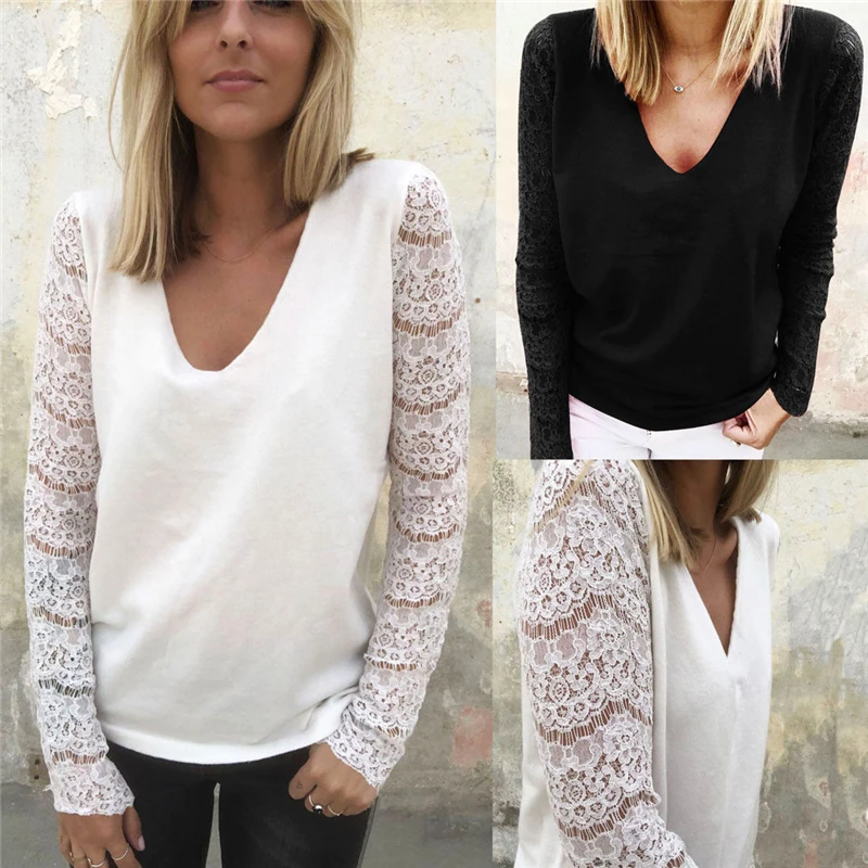 Pullover Women Autumn Winter Female Long Sleeve Lace sweater Korean Slim Pockets Sweater Knitted pullover Tops | Женская одежда