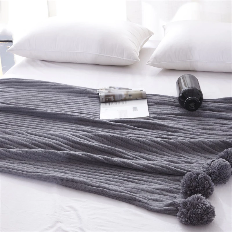 

New Style Solid Color 130*170cm Winter Tassel with Ball Warm Throws Blankets Adults Knitted Bedspreads Christmas Gift Hot Sale27