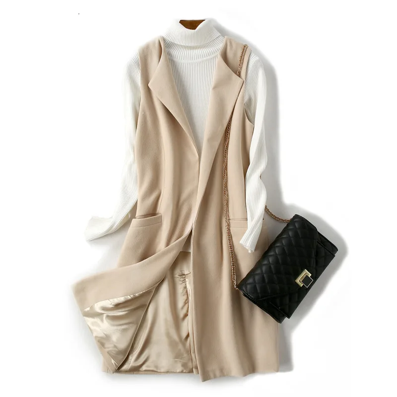 Swintager Cross - border Fast Selling Fall / Winter Wool Horse Clip Long Coat Sleeveless Loose Large Size Women vest | Женская одежда