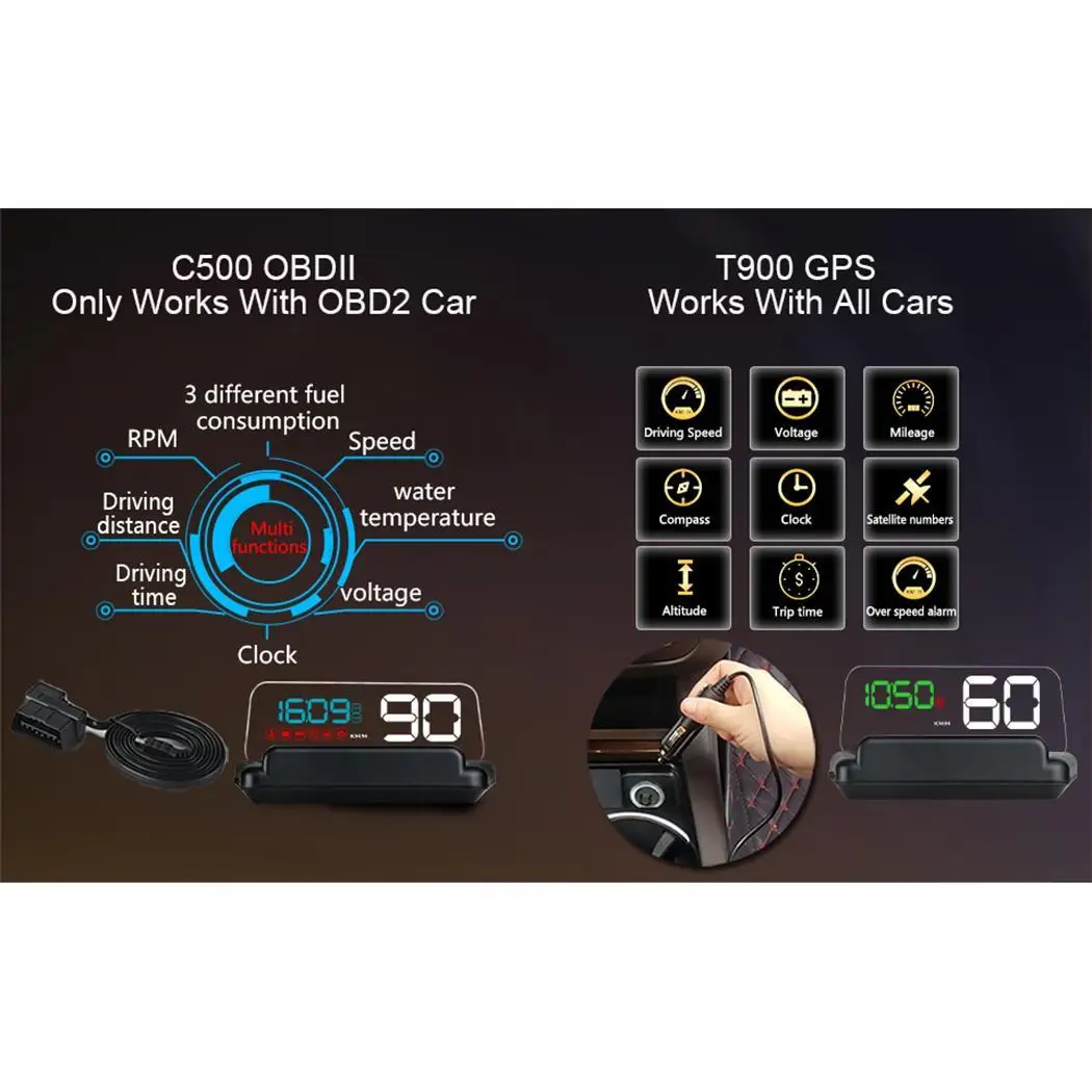 WOOKRAYS 5 дюймов Автомобильный дисплей HUD OBD2 перспективное стекло Aarms напоминания