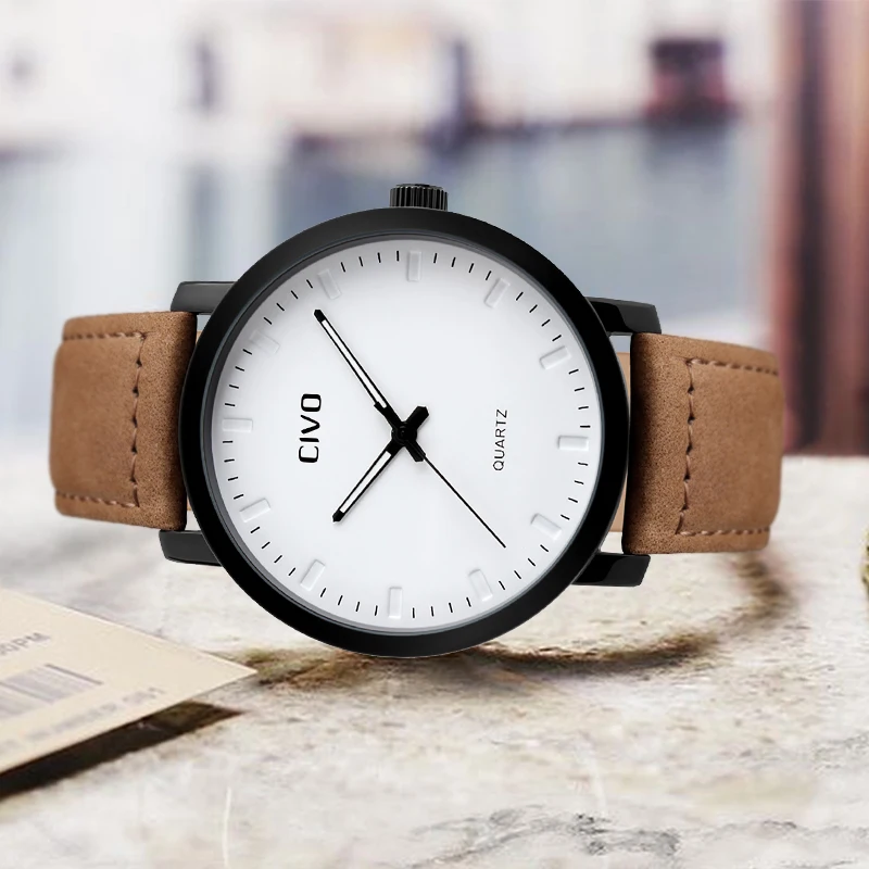 CIVO Mens Watches Top Brand Luxury Sport Quartz Watch Leather Strap Clock Men Waterproof Wristwatch Relogio Masculino | Наручные часы