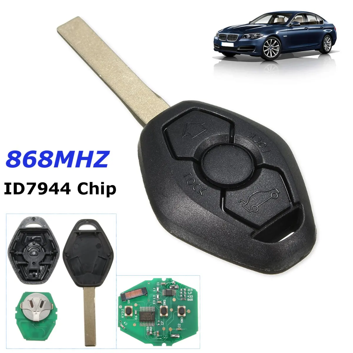 1 шт. 3 кнопочный необработанный дистанционный ключ 868 МГц ID7944 для BMW CAS2 3/5/7 серии E46