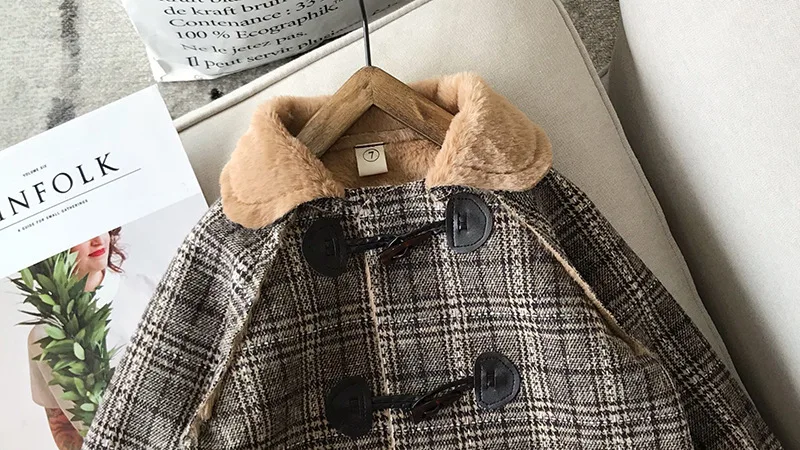 Girl Overcoat Winter New Fashion Houndstooth Wool Coat for Girls Teens Autumn Jacket Warm Long Outerwear Children Windproof | Детская