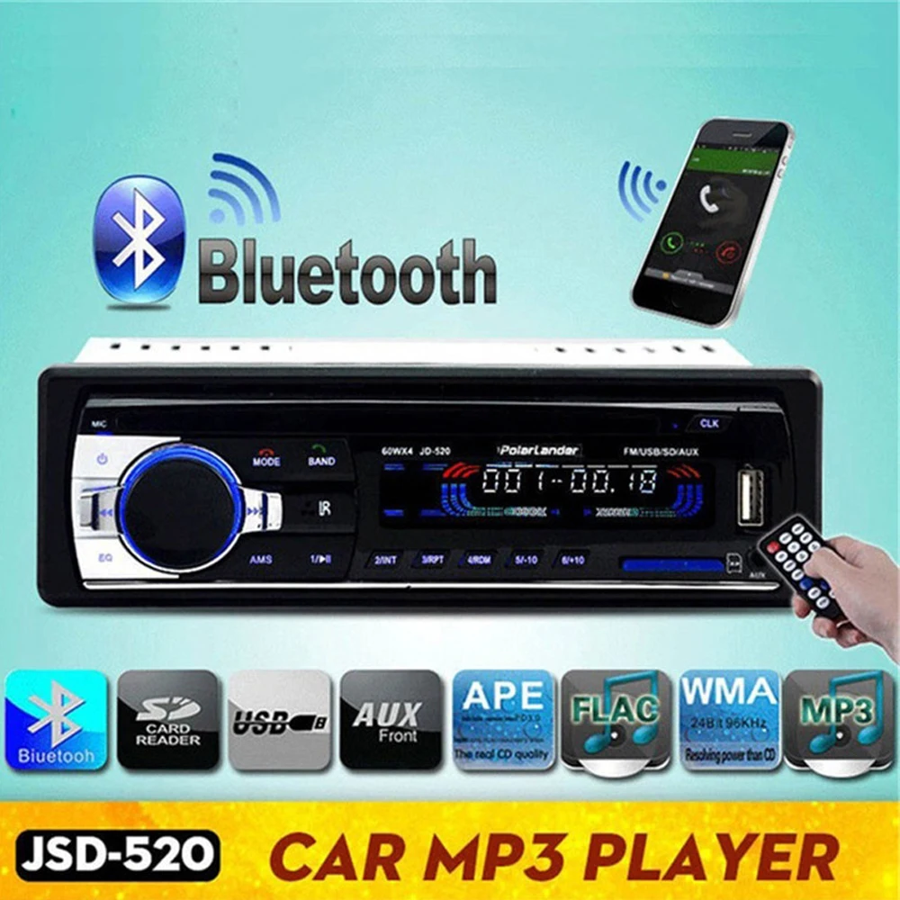 HEVXM Bluetooth Авто Радио стерео радио FM Aux вход приемник SD USB JSD 520 12В In dash 1 din