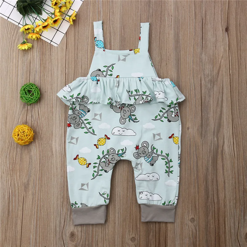 Lovely Infant Newborn Kids Baby Girls Sloth Print Romper Summer Clothes Sleeveless Ruffle Vest Cotton Jumpsuits 0-24M |