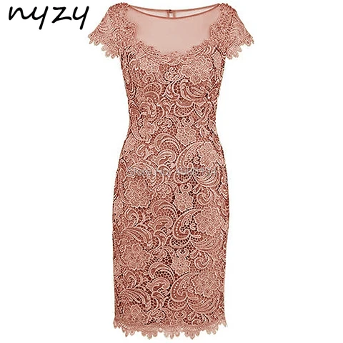 NYZY M47 кружевное розовое платье-футляр с коротким рукавом для матери невесты платье для свадебной вечеринки наряды для матери жениха платье крестной матери 2024