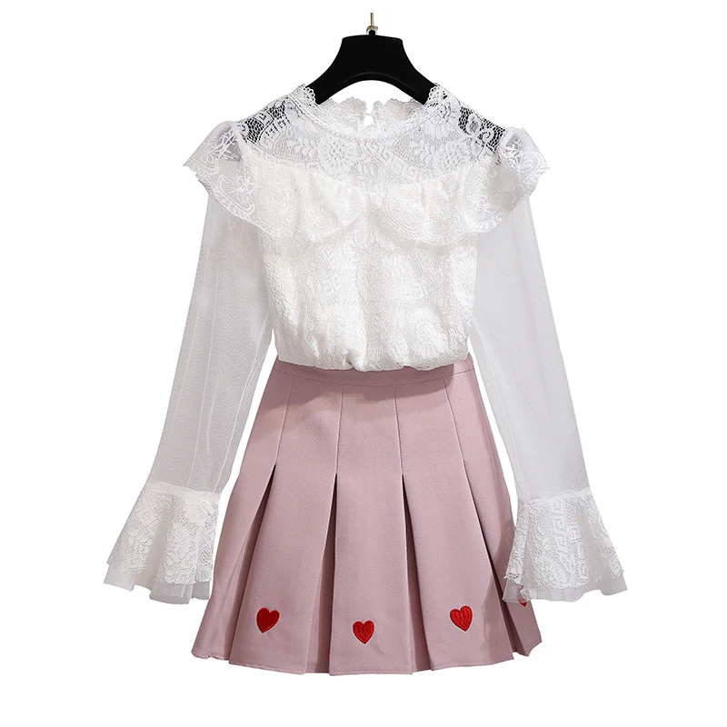 Женский корейский модный костюм 2019 года плиссированная юбка с вышивкой и белая