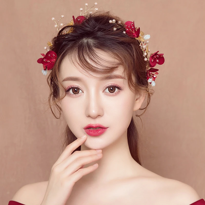 Fashion Handmade Hair Clips Red Fabric Flower Barrettes Wedding Bridal Bridesmaids Side Clip Accessories Photography Headdress | Украшения