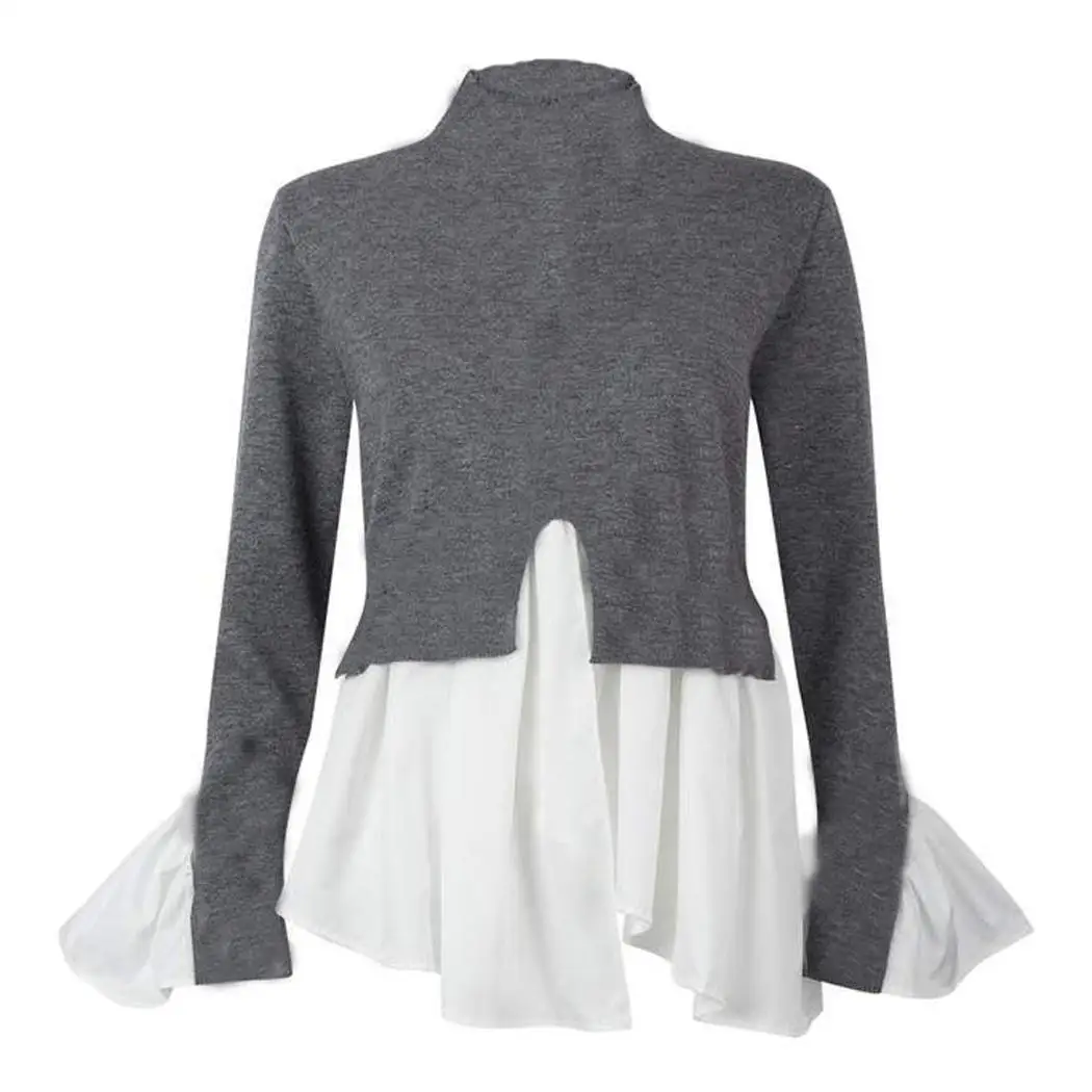 Женская модная Водолазка с длинным рукавом рюшами в стиле пэчворк сезон осень