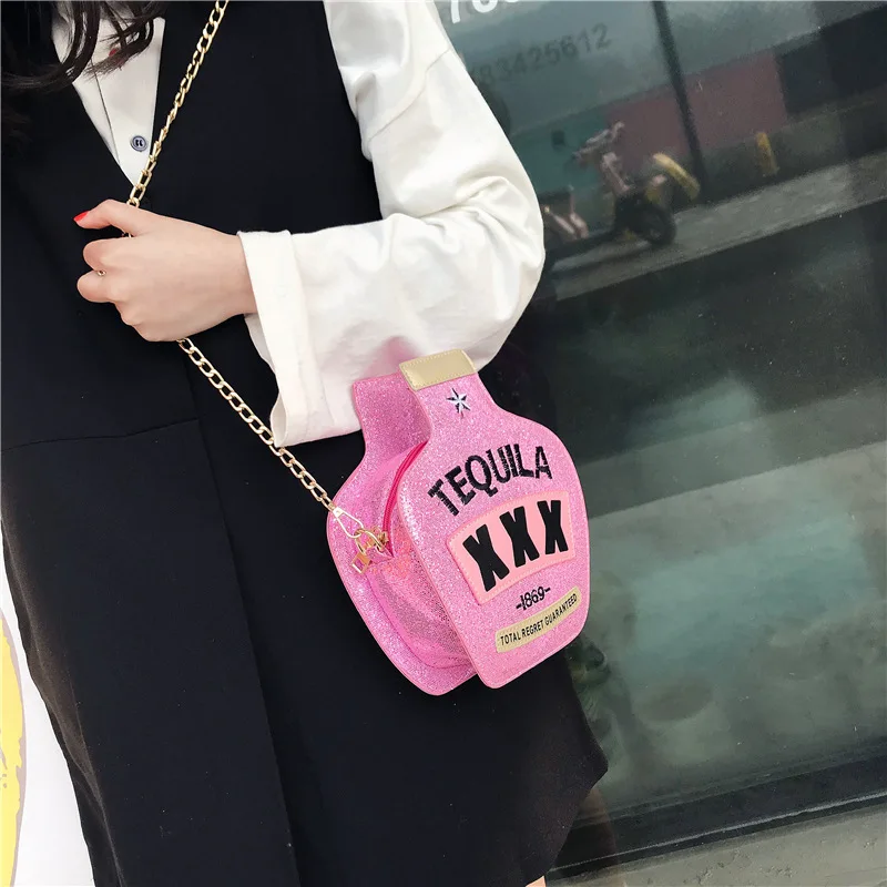 New Fashion Style Tequila Bottle Sequins Bag Messenger Handbag Women Girl Shoulder Wallet Pouch Party Chain Letters |