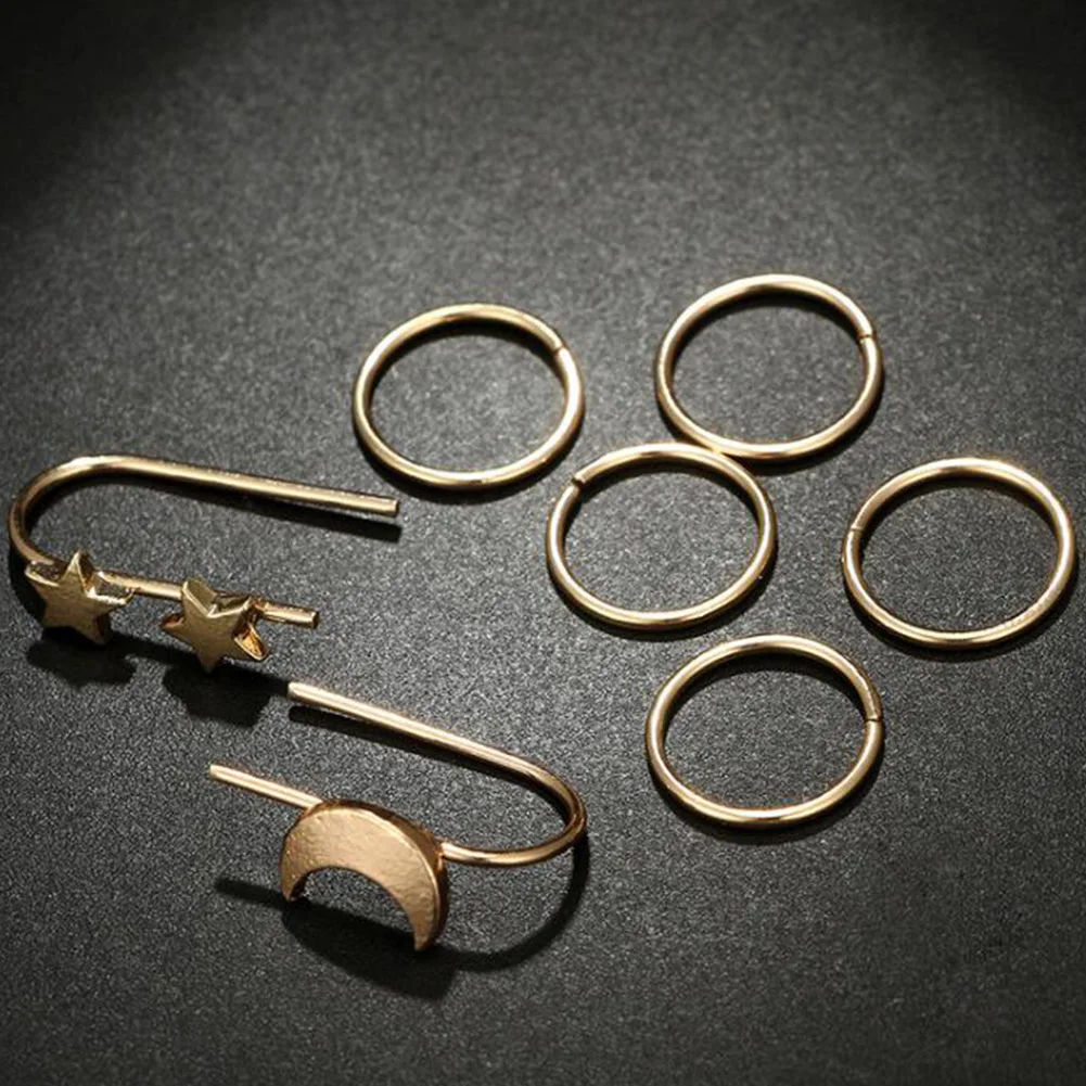 7 шт./компл. винтажные золотые серьги в виде кольца звезды Луны каффы для пирсинга
