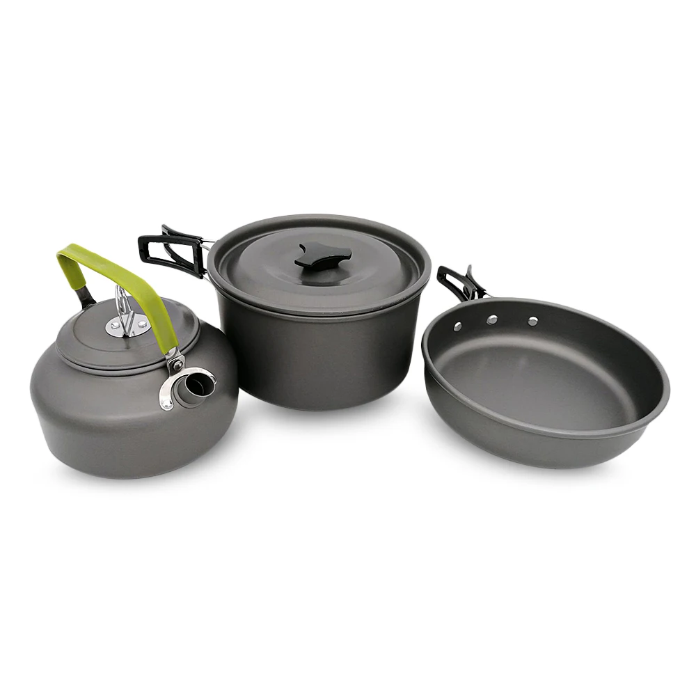 Портативный 2-3 человек Кемпинг Открытый кухонная посуда чайник сковорода набор с