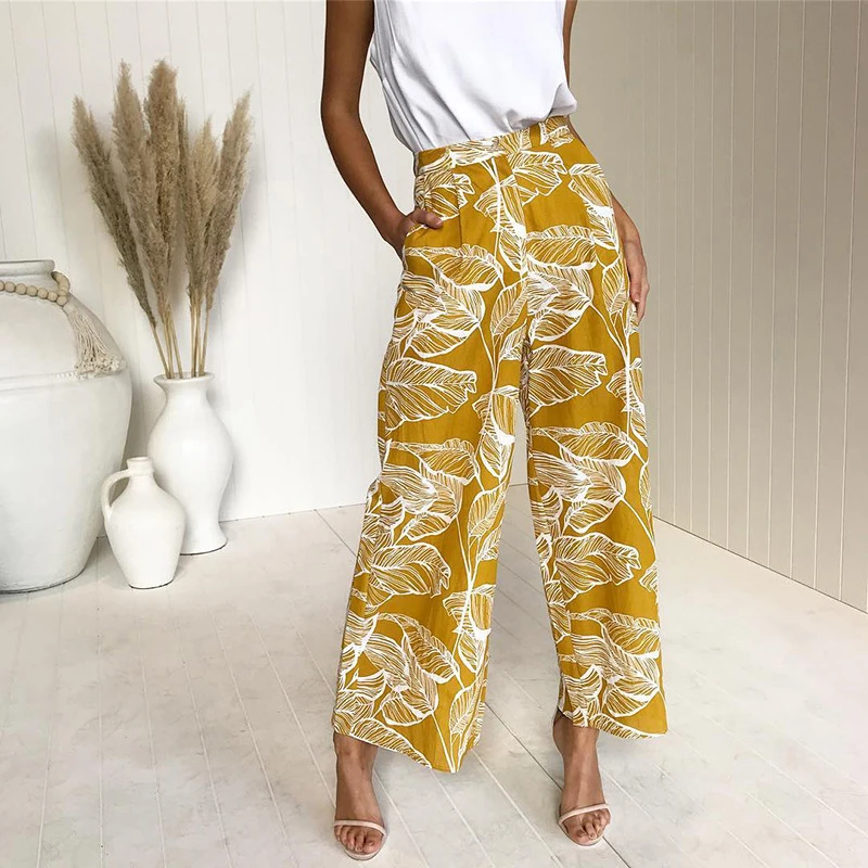 Gentiliove Women Summer Wide Leg Pants Casual Loose High Elastic Waist Boho Harem Floral Print Lasticated Trousers | Женская одежда