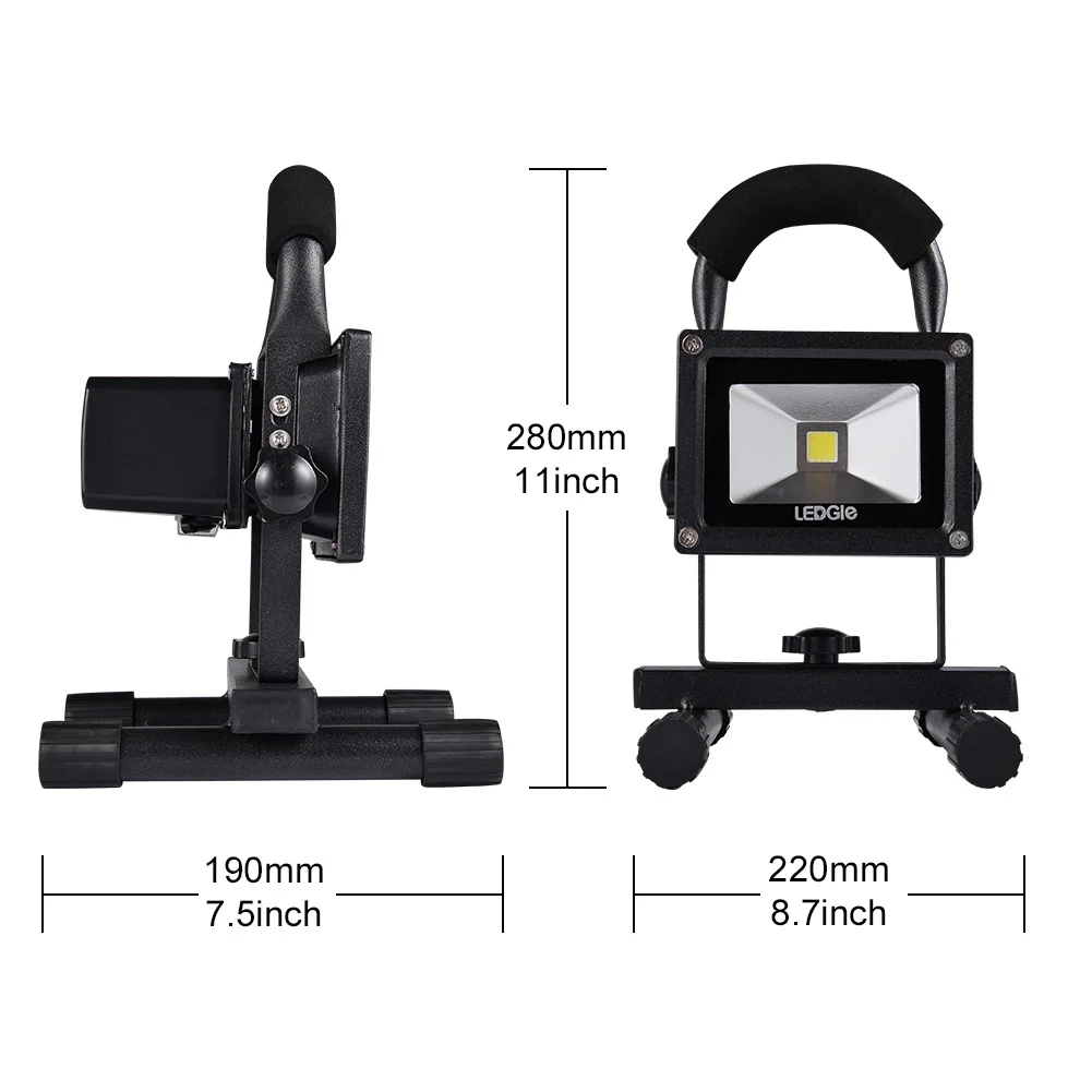 구매 LEDGLE-충전식 LED 투광 조명, 20W 방수 투광 조명, 쿨 화이트, 6000K-6500K, 어댑터 및 차량용 충전기 포함