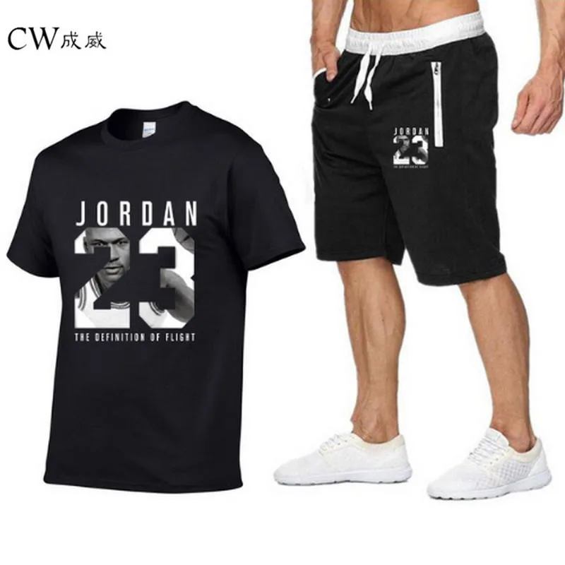 Новый летний 23 jordan Для мужчин набор спортивных костюм футболка с коротким
