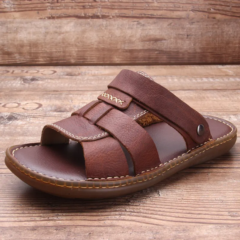 Новинка Модные летние сандалии для папы Geuine Кожаные шлепанцы среднего и пожилого