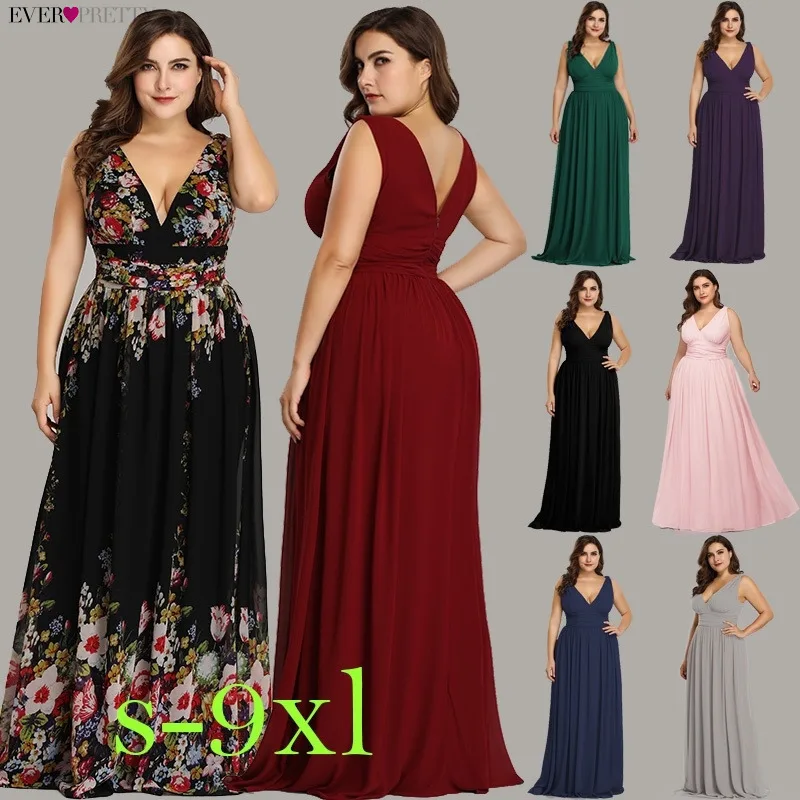 Ever Pretty Plus Size Evening Dresses Long Elegant V-neck Chiffon A-line Sleeveless Sexy Burgundy Party Dress Robe Soiree 2021 | Свадьбы и