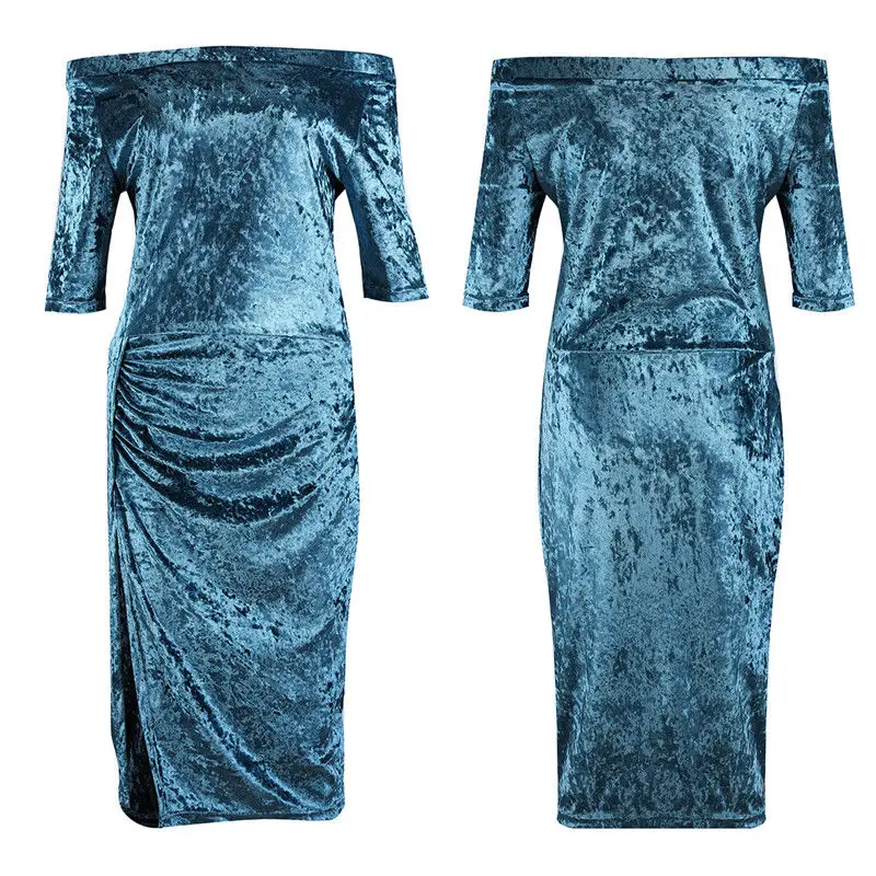 Женское бархатное платье карандаш с разрезом сбоку и воротником