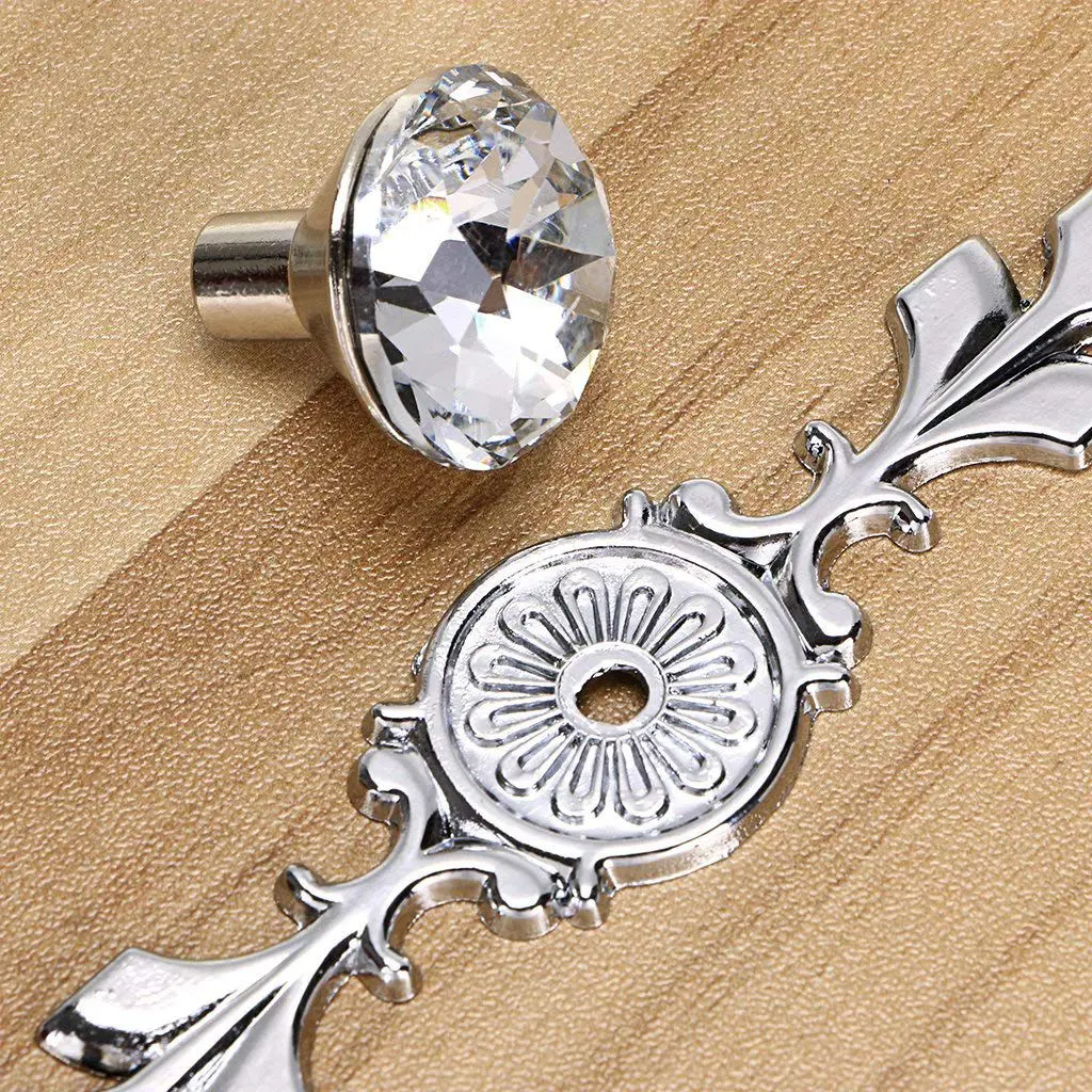 

5 Pack Crystal Drawer Knobs with Silver Plate - Diamond Shape Cabinet Drawer Knob Drawer Pull Handle Cupboard Wardrobe Drawer