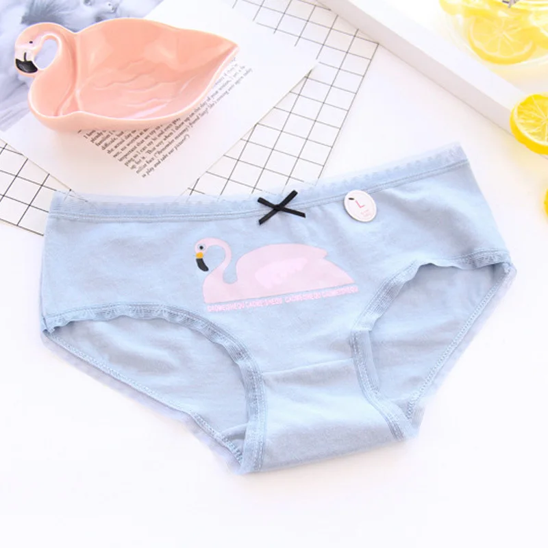 Kawaii Фламинго Для женщин трусики с низкой посадкой милые хлопковые трусы для