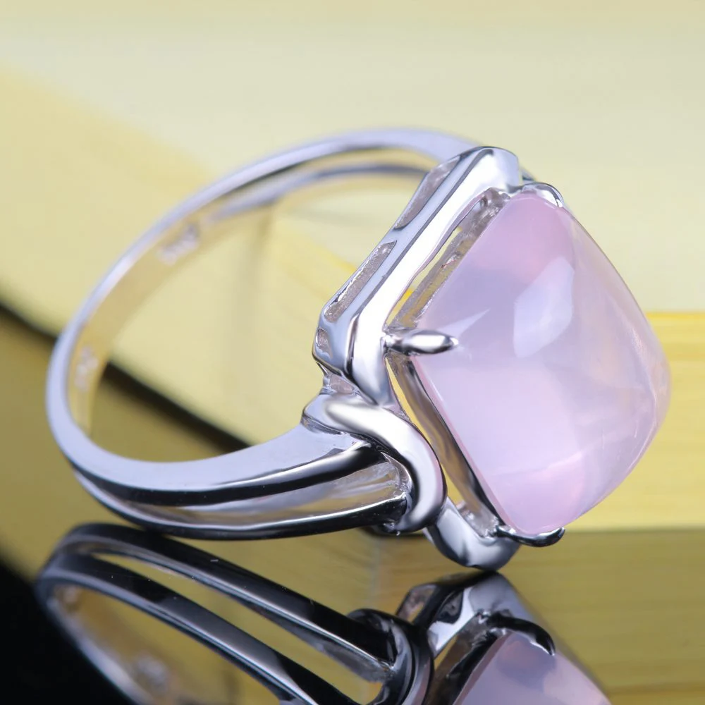 Женское кольцо из серебра 925 пробы с розовым кварцем 10x8 мм|cushion cut engagement|ring whitering gold