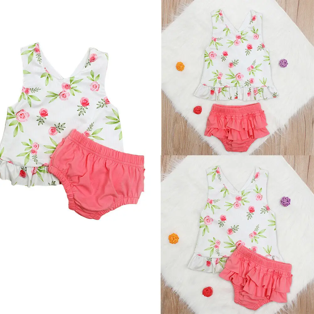 Pudcoco/Новинка 2 предмета Одежда для новорожденных девочек жилет топ с цветочным