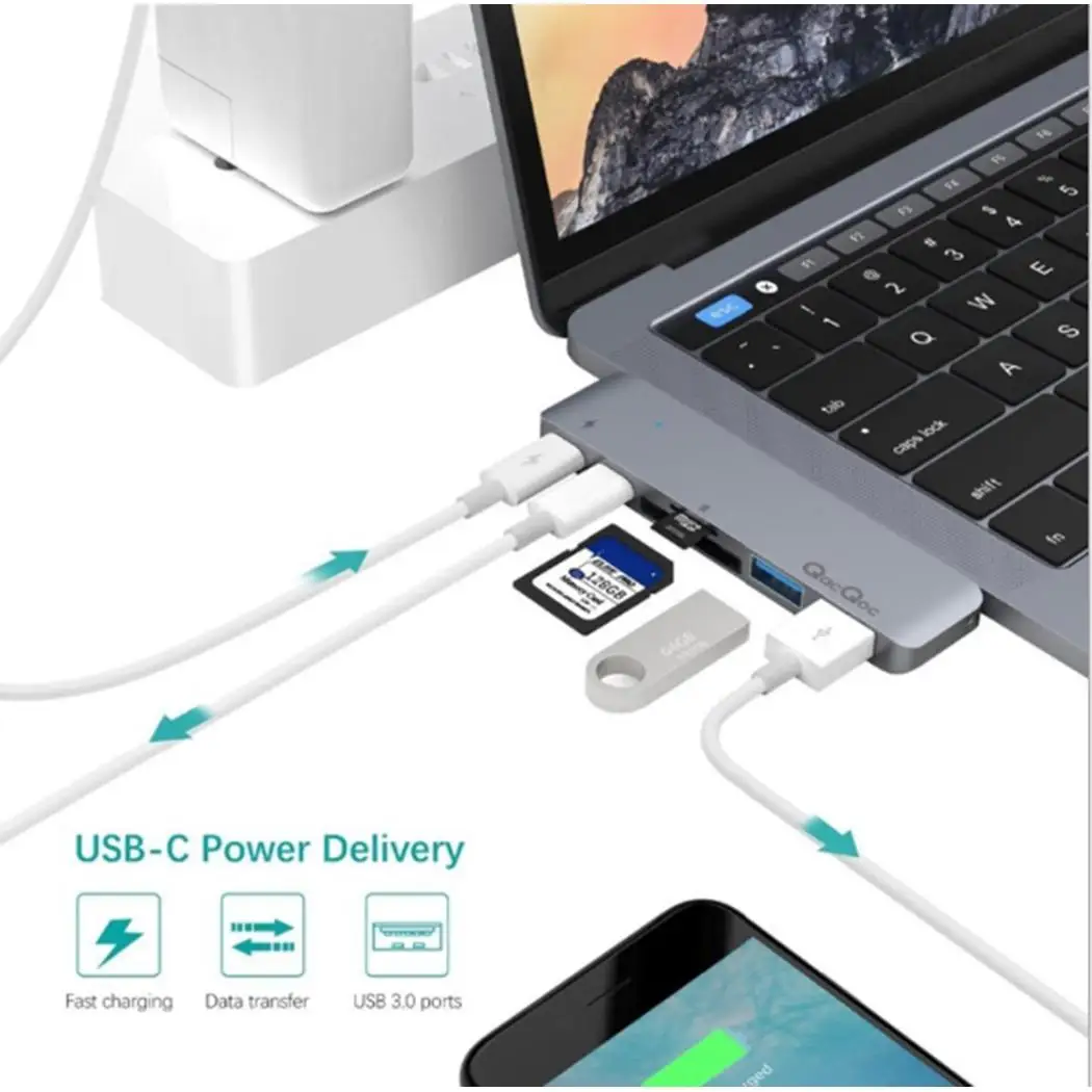 6 in1 USB C концентратор двойной адаптер многопортовое кард ридер зарядка PD для MacBook