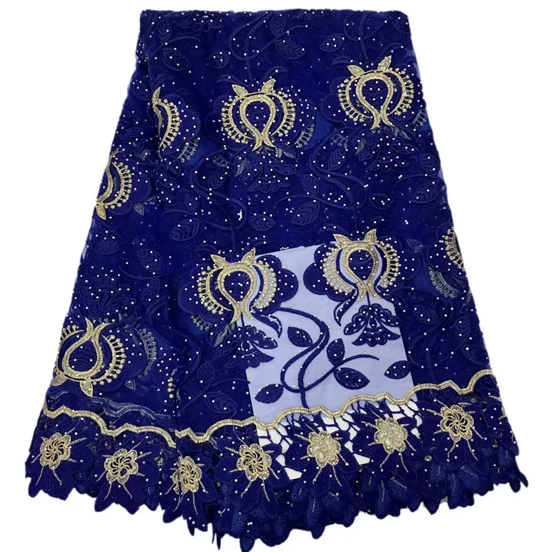 

Knitted golden and royal blue color flower vines with stones water soluble chemical fabric ARW8 Free shipping cord Lace Fabric