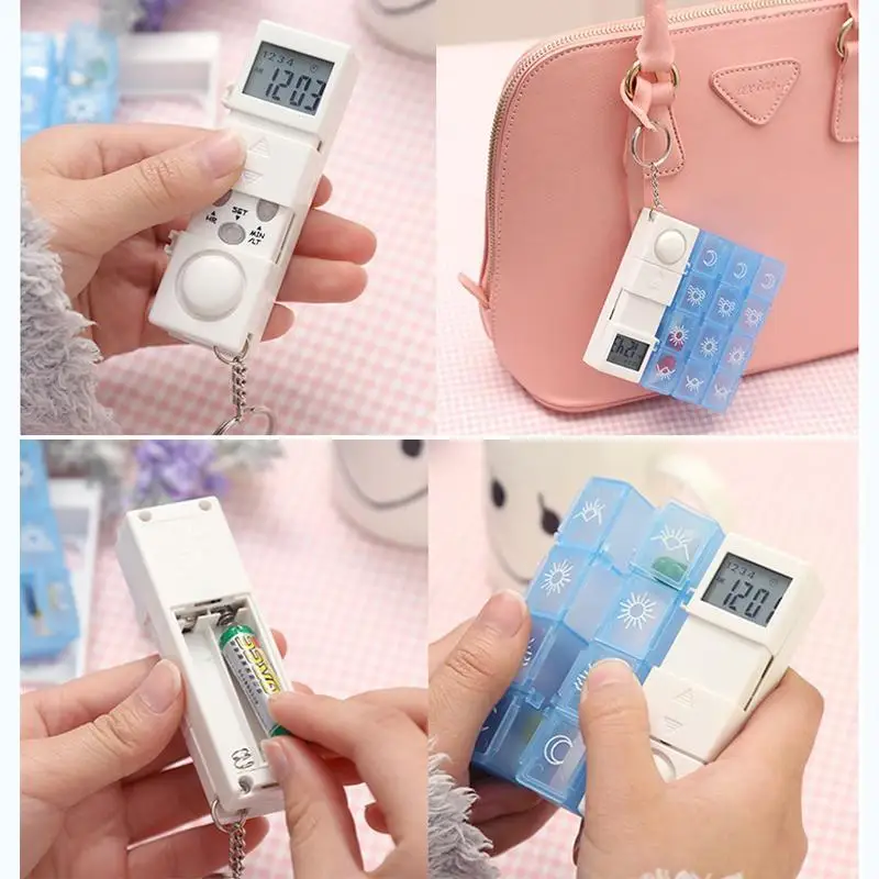7 Days Portable Pill Dispenser Reminder Timer Box Organizer 28 Cell LCD Intelligent Medicine Alarm U3 | Красота и здоровье