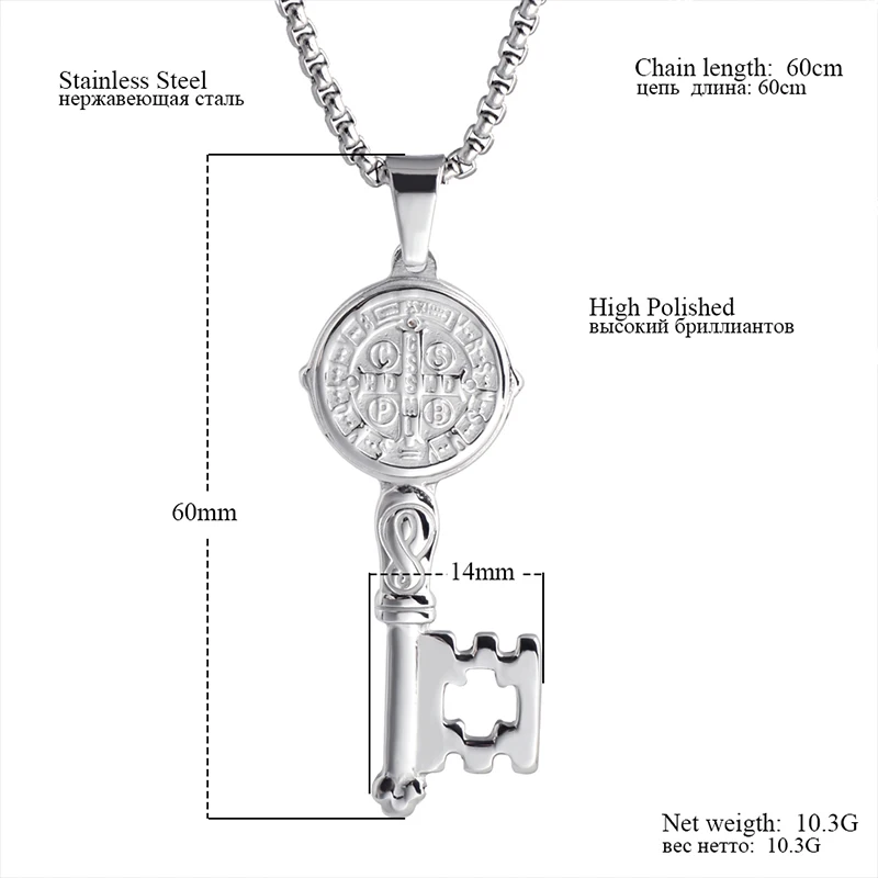 Ключевая религиозная подвеска медаль Con Medalla De San Benito En Tono 5 &quotPulgadas из нержавеющей