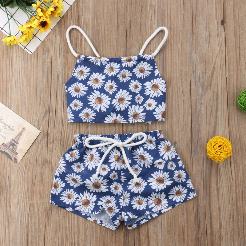 2 шт. укороченный жилет с открытой спиной и цветочным принтом|Комплекты одежды| |