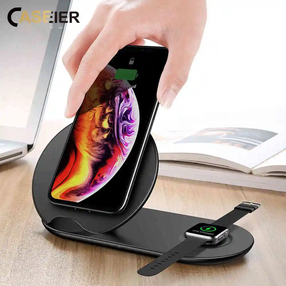 Беспроводное зарядное устройство CASEIER Qi 2 в 1 для Apple Watch 4 3 Быстрое беспроводное