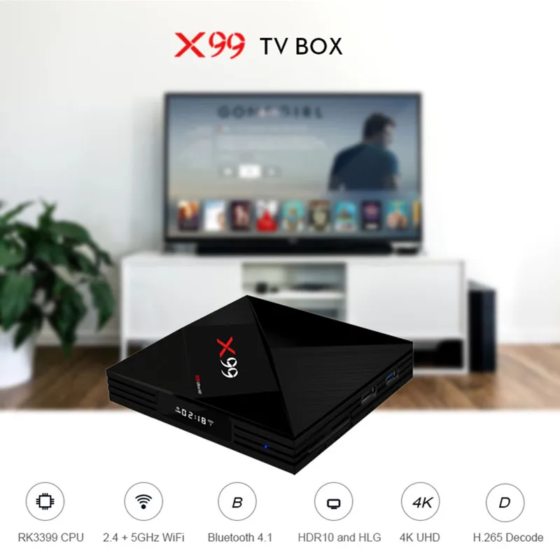 X99 ТВ коробка RK3399 Мали T860MP4 4 Гб Оперативная память 64 Встроенная Android 7 1 HDR10 2 4G 5G AC WI FI