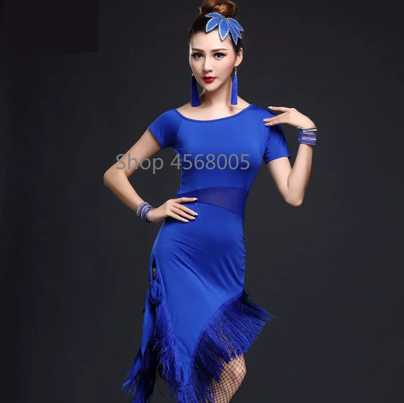 2019 новый стиль костюм для латинских танцев спандекс платье с кисточками женщин