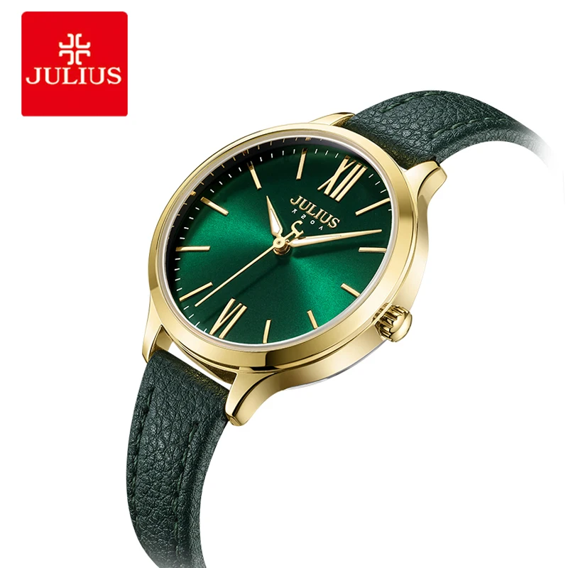 

Julius Women Fashion Green Quartz Watch Lady Leather Watchband Watches Casual Waterproof Female Wristwatch Clock Montre Femme
