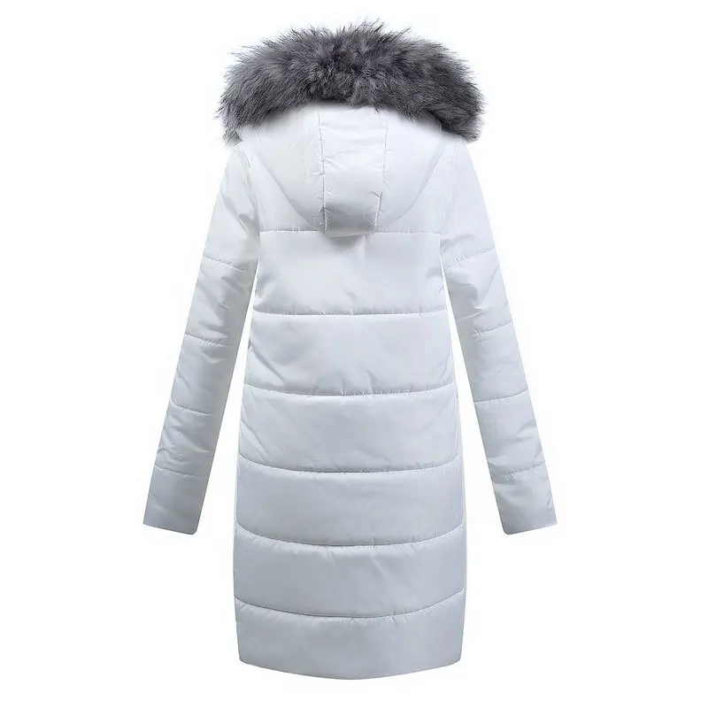 2018 Women Autumn Winter Jacket White Coat Raccoon Fur Collar Casual Thick Parka Down Cotton Hood Plus Size Long Outerwear PJ245