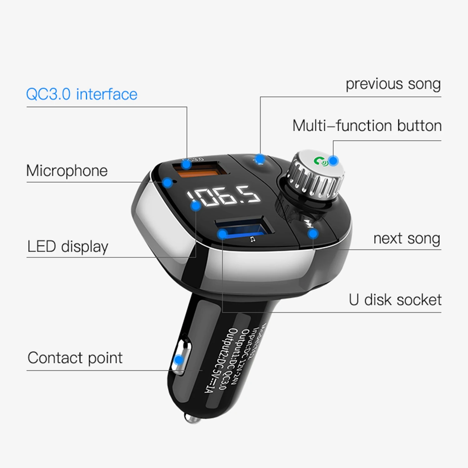 5V/3A A2Dp Fm Transmitter Mp3 Player Lcd Display Car Dual Usb Charger Adapter Bluetooth Hands-Free Calls Support Tf Card | Автомобили и