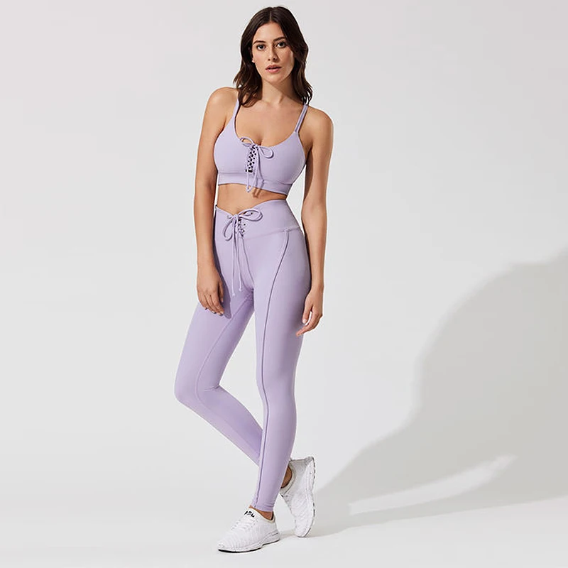 Women Sport Suit Gym Yoga Set 2 Pieces wear Fitness Workout Lacing-Up Skinny Pants Wear | Спорт и развлечения
