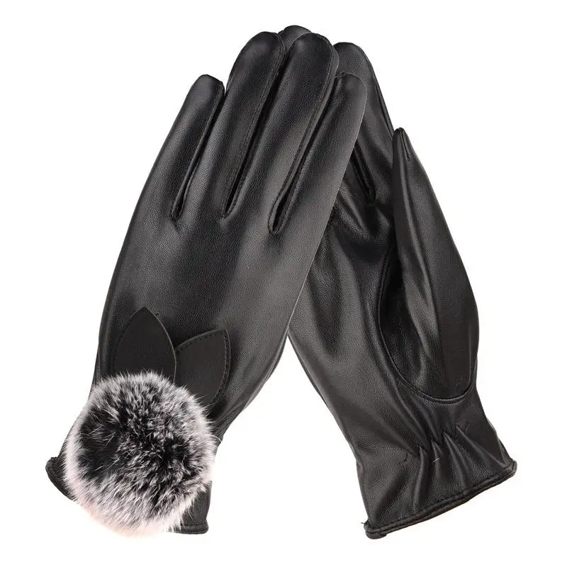 

Winter Women Touch Screen Fleece Warm Gloves Waterproof Full Finger Thermal Ladies Bycicle Glove Windproof Bike Glove Hairball