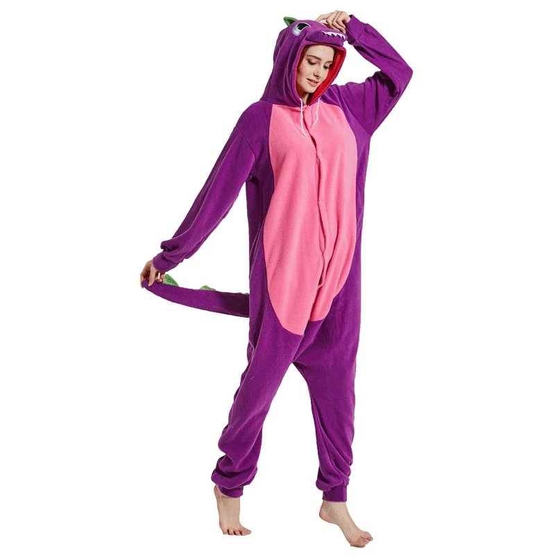 2018 Dropship New Autumn spring winter fleece women Purple colorful dragon animal pajamas cartoon sleepwear high quality adult |