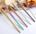 Радужные Красочные палочки для еды, металлическая китайская многоразовая посуда из нержавеющей стали