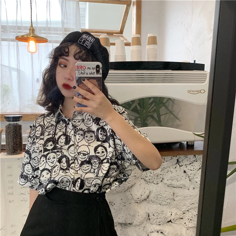 Lychee/Коллекция 2019 года весенне-летний свободный крой блузка с принтом лица в